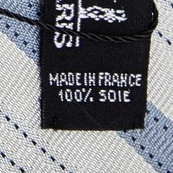 Pre Owned Hermes Grey & Blue Diagonal Striped Silk Jacquard Tie