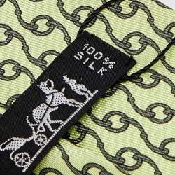Hermes Lime Green Chainlink Printed Silk Tie