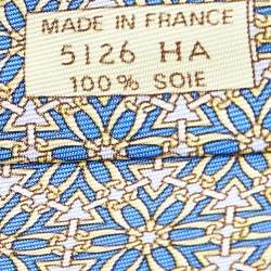 Hermes Blue Floral Printed Silk Tie