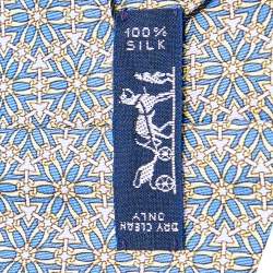 Hermes Blue Floral Printed Silk Tie