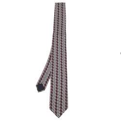 Hermes Multicolor Printed Silk Narrow Tie