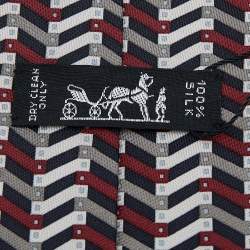 Hermes Multicolor Printed Silk Narrow Tie