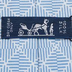 Pre Owned Hermes Blue Op Art Diamond Printed Silk Tie