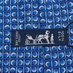 Pre Owned Hermes Navy Blue Moonphase Printed Silk Tie