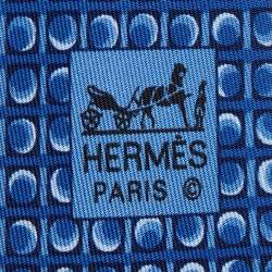 Pre Owned Hermes Navy Blue Moonphase Printed Silk Tie