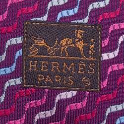 Hermes Purple Wave Pattern Silk Jacquard Tie