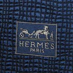 Pre Owned Hermes Navy Blue Patterned Silk Jacquard Tie