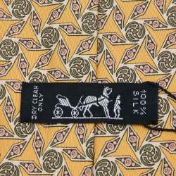 Pre Owned Hermes Yellow Geometric Floral Printed Silk Tie