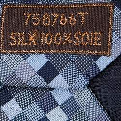 Pre Owned ربطة عنق هيرمس حرير جاكار مزخرف سلة مجدولة أزرق كحلي 