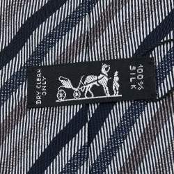 Pre Owned Hermes Black Striped Silk Tie