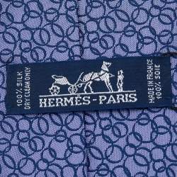 Hermes Blue Circle Patterned Silk Jacquard Tie