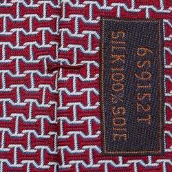 Pre Owned Hermès Red Geometric Patterned Jacquard Silk Tie