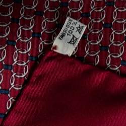 Pre Owned Hermes Red Geometric Printed Silk Pocket Square
