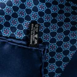 Hermes Navy Blue Printed Silk Pocket Square