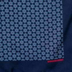 Hermes Navy Blue Printed Silk Pocket Square