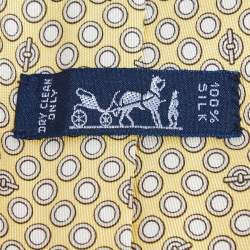Pre Owned Hermes Yellow Geometric Printed Silk Tie