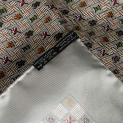 Hermes Grey Printed Silk Pocket Square