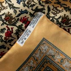 Hermes Yellow Chasse En Inde Printed Silk Pocket Square
