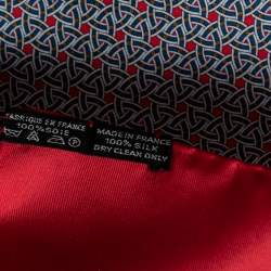 Hermes Red Printed Silk Pocket Square