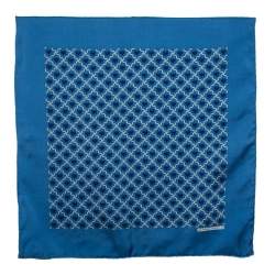 Hermes Blue & Tan Print Silk Abstract Men's Pocket Square