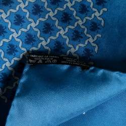 Hermes Blue Printed Silk Pocket Square