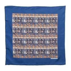 Hermes Navy Blue Printed Silk Pocket Square