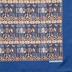 Hermes Navy Blue Printed Silk Pocket Square
