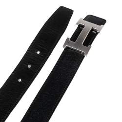Pre Owned Hermes Black/Gold Box and Togo Leather H Buckle Reversible Belt 95CM