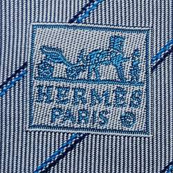 Pre Owned Hermes Bluish Grey Striped Silk Jacquard Tie