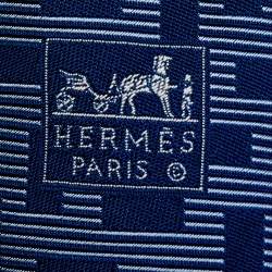 Pre Owned Hermes Navy Blue Patterned Silk Jacquard Tie