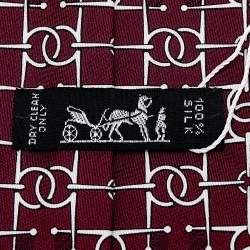 Pre Owned Hermes Burgundy Interlocking H Printed Silk Tie