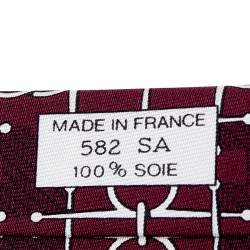 Pre Owned Hermes Burgundy Interlocking H Printed Silk Tie