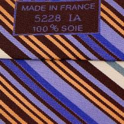 Pre Owned Hermes Multicolor Diagonal Striped Silk Tie