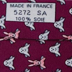 Pre Owned Hermes Magenta Rabbit & Seal Printed Silk Tie