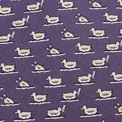 Pre Owned Hermes Lavender Blue Duck Printed Silk Tie