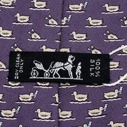 Pre Owned Hermes Lavender Blue Duck Printed Silk Tie