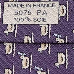 Pre Owned Hermes Lavender Blue Duck Printed Silk Tie