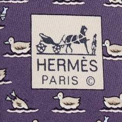 Pre Owned Hermes Lavender Blue Duck Printed Silk Tie