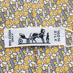 Pre Owned Hermes Yellow Interlocking Horseshoe Printed Silk Tie
