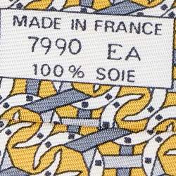 Pre Owned Hermes Yellow Interlocking Horseshoe Printed Silk Tie