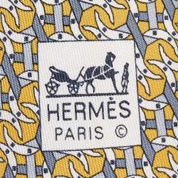 Pre Owned Hermes Yellow Interlocking Horseshoe Printed Silk Tie