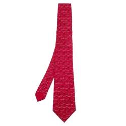 Pre Owned Hermes Red Seashell & Fish Printed Silk Tie 