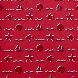 Pre Owned Hermes Red Seashell & Fish Printed Silk Tie