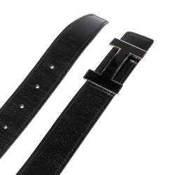 Pre Owned Hermes Black/Blue Jean Box and Togo Leather Quizz Reversible Buckle Belt 100CM