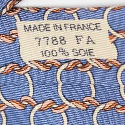Pre Owned Hermes Blue Interlock Patterned Silk Traditional Tie