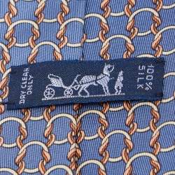 Pre Owned Hermes Blue Interlock Patterned Silk Traditional Tie