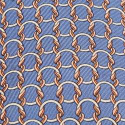 Pre Owned Hermes Blue Interlock Patterned Silk Traditional Tie