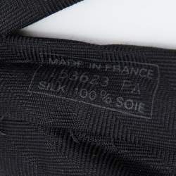 Pre Owned Hermès Black Herringbone Patterned Jacquard Silk Tie