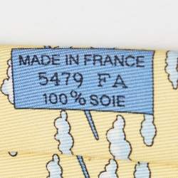 Pre Owned Hermes Yellow Airplane Cloud Printed Silk Tie