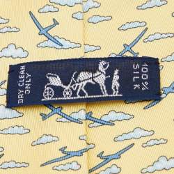 Pre Owned Hermes Yellow Airplane Cloud Printed Silk Tie